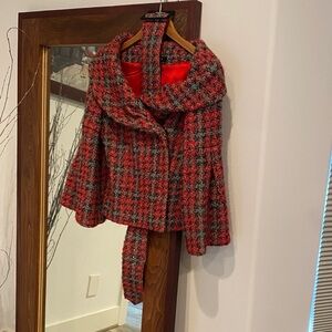 Arden B Red and Black Tweed Cape Jacket